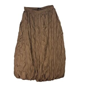 NWT Zara Balloon Midi Skirt Crinkle Bubble Brown Sz Small Elastic Waist Grunge